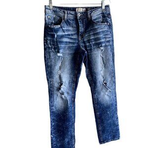 DepartWest Mens Seeker Jeans Straight Leg Blue Denim Zip Fly Size 31S Destroyed